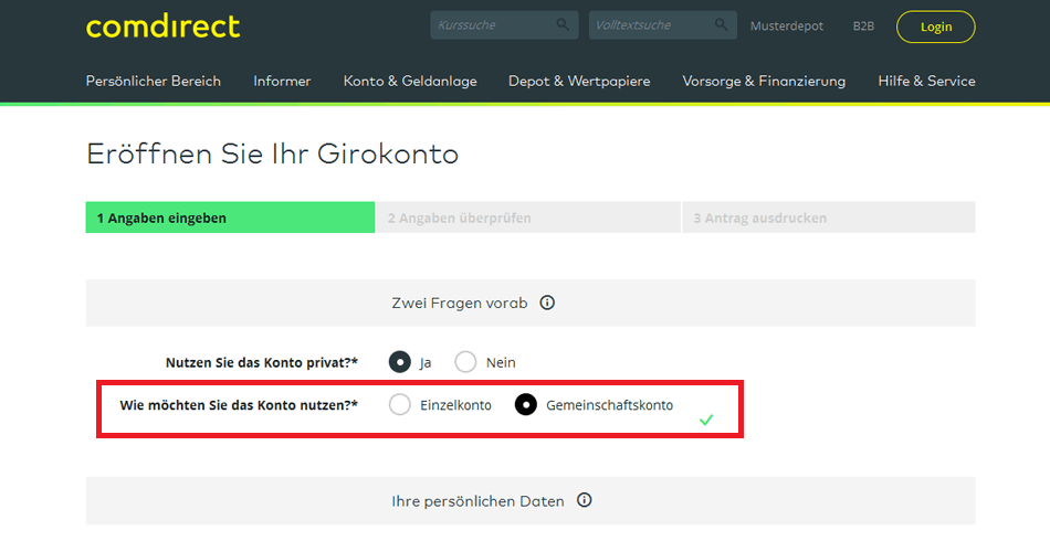 comdirect Eröffnung: Schritt 2